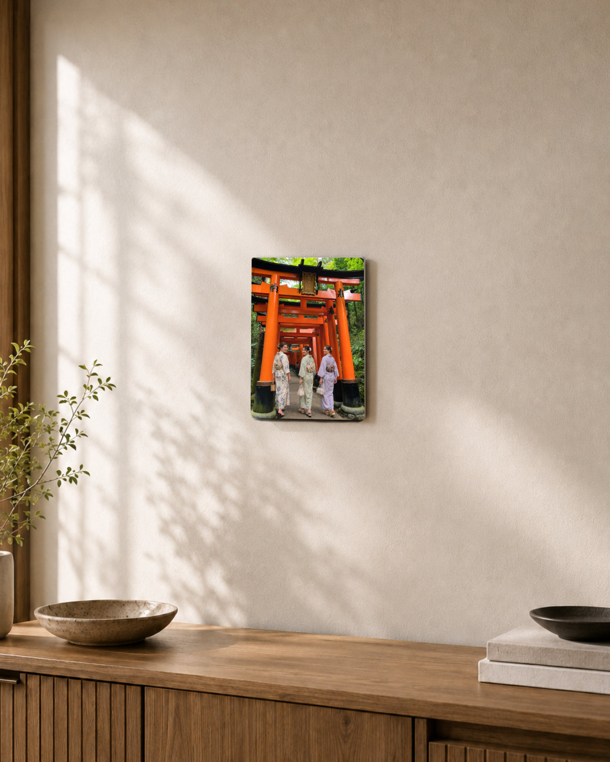 A Japan travel photo displayed as A4 metal art floating on a wall