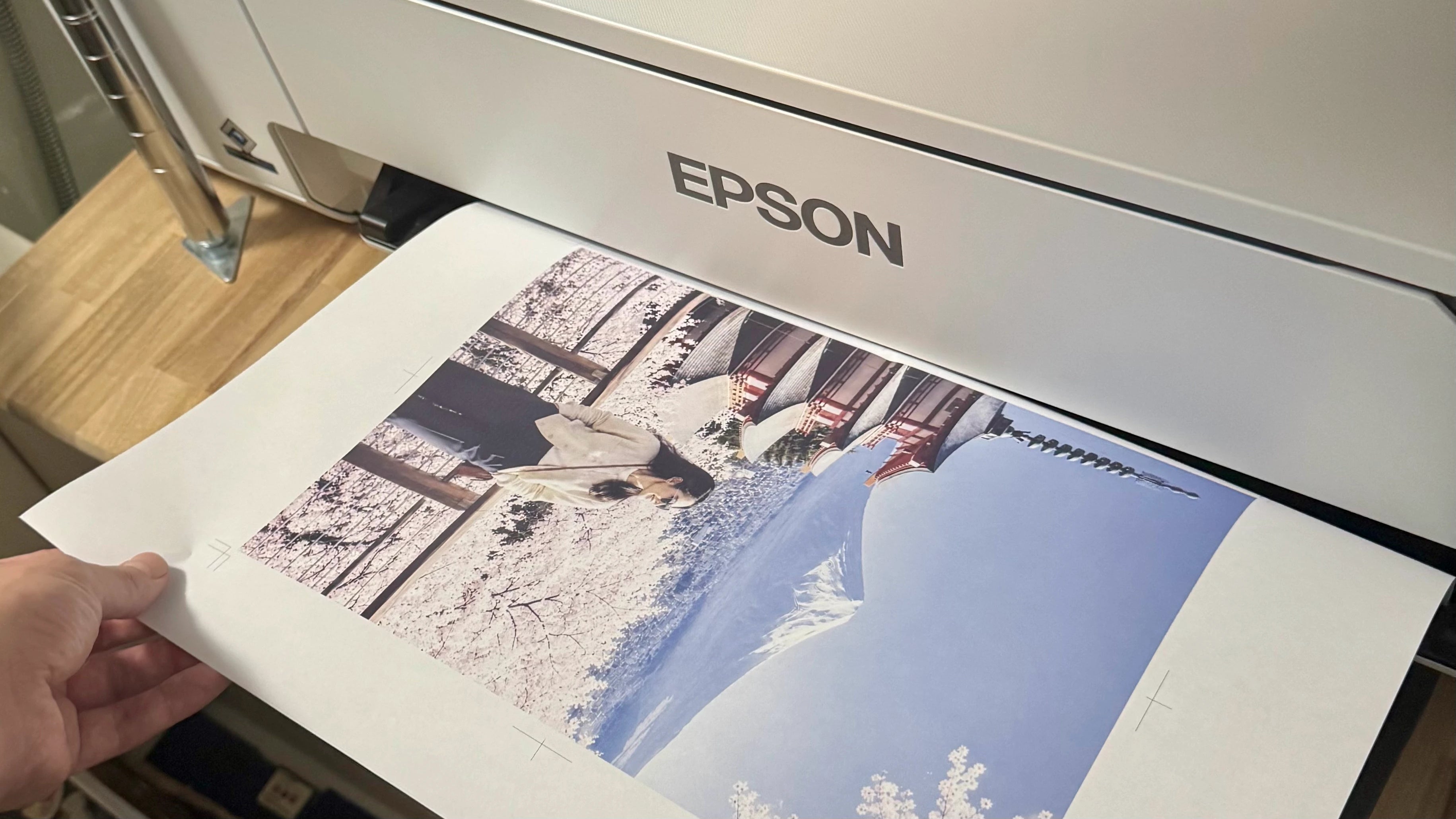 A Japan travel photo being printed onto sublimation transfer paper